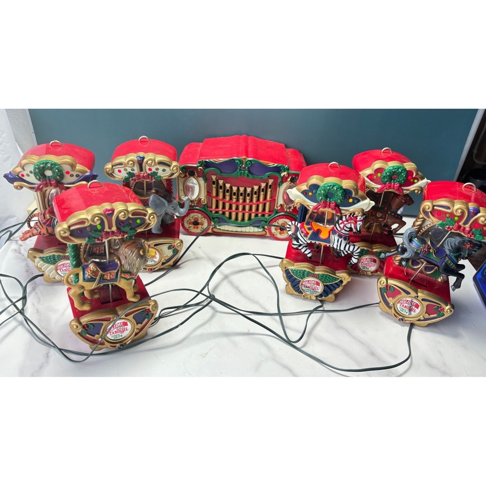 Mr Christmas Holiday Carousel Lighted Musical Animated Ornaments 7 Pc